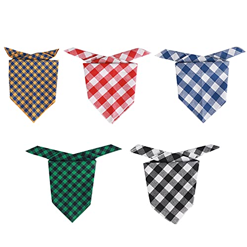 5 bandanas de perro para fiesta de cumpleaños, lavable, negro, verde, azul, rojo, amarillo, blanco, cuadrado, impresión a cuadros, babero doble reversible, 100% algodón