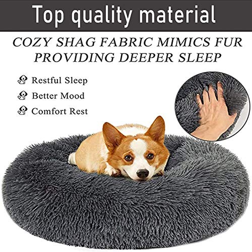 Abcoll Cama Felpa Perro para Mascotas For Perros Medianos Grandes, Ronda Dona Ortopédica Lavable Cojín del Perro (Color : Dark Grey, Talla : 100cm/39.3inch)