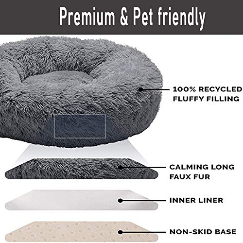 Abcoll Cama Felpa Perro para Mascotas For Perros Medianos Grandes, Ronda Dona Ortopédica Lavable Cojín del Perro (Color : Dark Grey, Talla : 100cm/39.3inch)