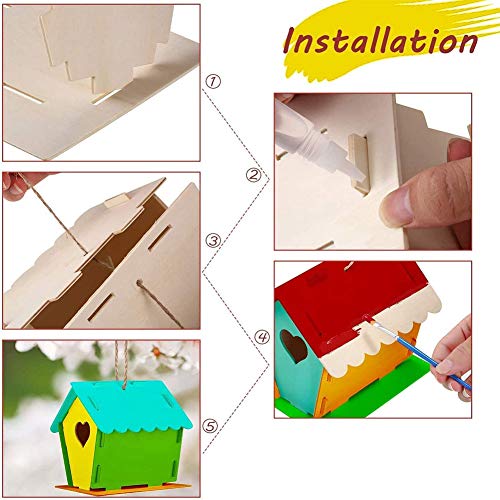 Abnaok Juego de manualidades de madera para niños, 2 unidades, para hacer tú mismo, casa de pájaros, juego de pintura, construcción y pintura, casa de pájaros, arte de madera para niños pequeños