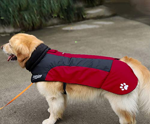 Abrigo Chaqueta para Perro, Caliente para Mascotas, Chaqueta Chubasquero Impermeable de Invierno, Cazadora Perro con Forro Polar, Ropa para Perro. (9L, 1206 Rojo)