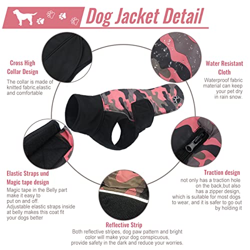 Abrigo de invierno para perros ropa para mascotas para clima frío, chaqueta reflectante aislante impermeable, abrigo de nieve cálido para perros extra pequeños, camuflaje rosa XS