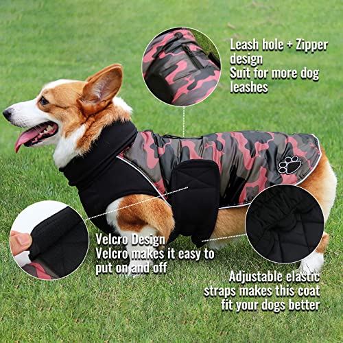 Abrigo de invierno para perros ropa para mascotas para clima frío, chaqueta reflectante aislante impermeable, abrigo de nieve cálido para perros extra pequeños, camuflaje rosa XS