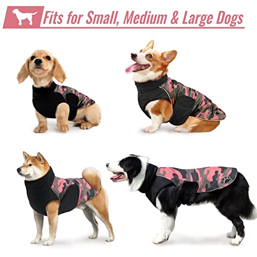 Abrigo de invierno para perros ropa para mascotas para clima frío, chaqueta reflectante aislante impermeable, abrigo de nieve cálido para perros extra pequeños, camuflaje rosa XS