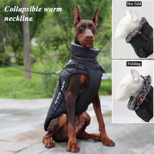 Abrigo para Perro Impermeable Chaqueta Abrigadora de Invierno Mediano Grande Chaleco para Perros Resistente al Viento Traje de esquí Capa de Mascotas con Tiras Reflectantes Seguras & Arnés Ajustable