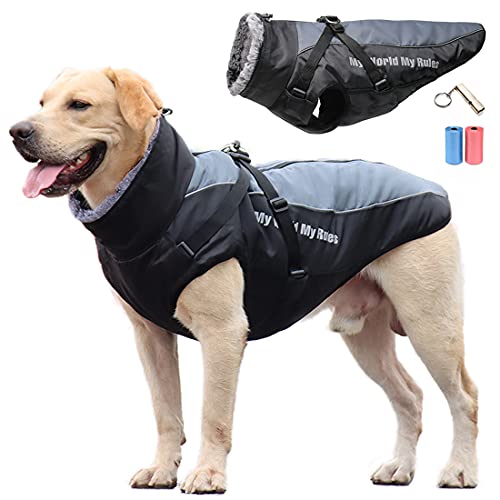 Abrigo para Perro Impermeable Chaqueta Abrigadora de Invierno Mediano Grande Chaleco para Perros Resistente al Viento Traje de esquí Capa de Mascotas con Tiras Reflectantes Seguras & Arnés Ajustable