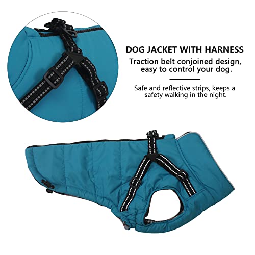 Abrigos y Chaquetas cálidos para Perros con arnés,Chaleco Reflectante Impermeable para Perros Mascotas, Ropa de Invierno para Perros con Correa en el Pecho,para Perros pequeños y medianos-Azul-L