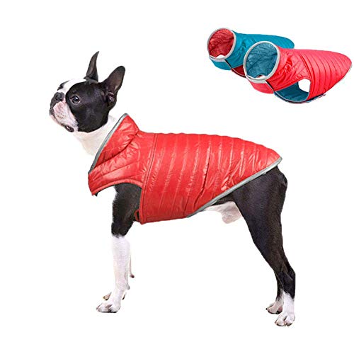 ABRRLO Chaqueta de invierno para perros, abrigo para perros, impermeable, reflectante, sin mangas, reversible, de plumón cálido, para otoño e invierno