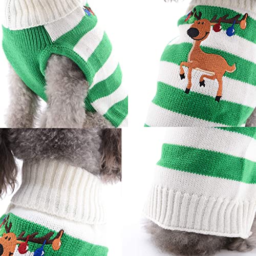 ABRRLO Jersey de Navidad para perro, suéter de Navidad para mascotas, lindo reno a rayas, regalo de año nuevo, para cachorros, gatos, medianos y grandes (renos de rayas blancas verdes, XL)