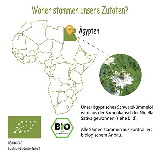 Aceite de comino negro ecológico para perros [100 ml] prensado en frío de cultivo ecológico controlado, DE-ÖKO-060, botella con cuentagotas de 100 ml