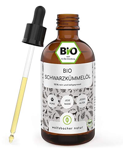 Aceite de comino negro ecológico para perros [100 ml] prensado en frío de cultivo ecológico controlado, DE-ÖKO-060, botella con cuentagotas de 100 ml