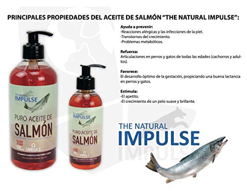 Aceite de Salmón Noruego para Perros y Gatos con Omega 3. Previene Trastornos de Crecimiento, Reacciones Alérgicas o Metabólicas. Estimula Apetito y el Crecimiento de un Pelo Suave y Brillante 500ml