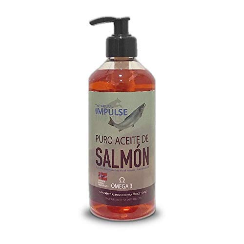 Aceite de Salmón Noruego para Perros y Gatos con Omega 3. Previene Trastornos de Crecimiento, Reacciones Alérgicas o Metabólicas. Estimula Apetito y el Crecimiento de un Pelo Suave y Brillante 500ml