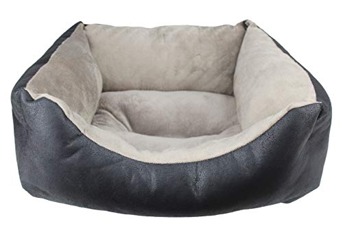 Acomoda Textil - Cama para Perros, Cuna para Mascotas Tapicería y Coralina, Cómoda, Cálida y Mullida. (Pequeño(52x42x20), Negro)