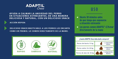 ADAPTIL Chew - Una Manera Deliciosa y Natural de Ayudar a tu Perro a calmar su ansiedad - 30 uds