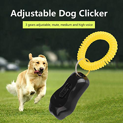 Adiestramiento de Mascotas Clicker Ajustable 3 Engranajes Adiestramiento de Perros Pata de Clicker con Pulsera para Gatos Aves Caballo Entrenamiento del Comportamiento(Negro)