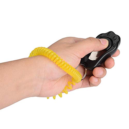 Adiestramiento de Mascotas Clicker Ajustable 3 Engranajes Adiestramiento de Perros Pata de Clicker con Pulsera para Gatos Aves Caballo Entrenamiento del Comportamiento(Negro)