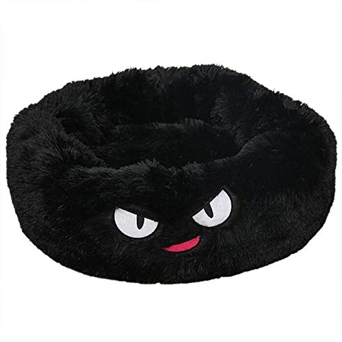 AdronQ Cama Redonda para Mascotas Gato Perro Invierno Cálida Casa para Dormir Lavable Felpa Larga para Perros Perrera Cama para Gatos Perrera Nido Colchoneta Plegable Cojín    Negro S- 50cm