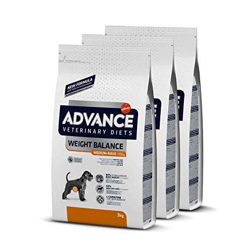 ADVANCE Veterinary Diets Weight Balance Medium/Maxi - Pienso Para Perros Adultos Con Problemas de Sobrepeso De Razas Medianas y Grandes - Pack De 3 x 3 kg - Total 9 kg