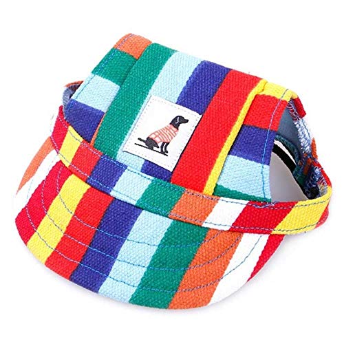 AFRUDDR Gorras para Perros Mascotas Cachorro pequeño Mascotas Gorra Estampada de Verano de Visera de béisbol para Perros Accesorios para Exteriores Gorra de capó para Sol Chihuahua, Rainbow, M