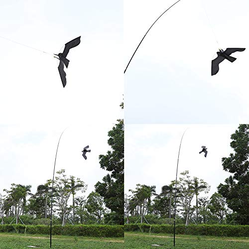 Ahuyentador de pájaros, pájaro Scarer Defensa de pájaro Negro con Varilla telescópica de Fibra de Vidrio de 7 m, Figura de jardín Cometa protección de pájaro Defensa de Paloma