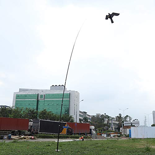 Ahuyentador de pájaros, pájaro Scarer Defensa de pájaro Negro con Varilla telescópica de Fibra de Vidrio de 7 m, Figura de jardín Cometa protección de pájaro Defensa de Paloma