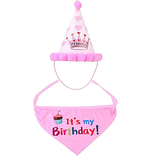 AIBAOBAO Perro Cumpleaños, Sombrero de Cono de Cumpleaños de Perro, Triángulo de Bandana de Cumpleaños de Perro, Sombrero Pañuelo, Decoración de Cumpleaños Gato Mascota o Cachorro (Rosado)