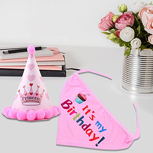 AIBAOBAO Perro Cumpleaños, Sombrero de Cono de Cumpleaños de Perro, Triángulo de Bandana de Cumpleaños de Perro, Sombrero Pañuelo, Decoración de Cumpleaños Gato Mascota o Cachorro (Rosado)