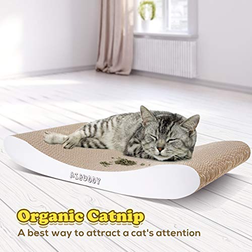 Aibuddy - Rascador para gatos, almohadilla curva de cartón para rascado, reversible, cama con hierba gatera orgánica [ 44 x 25 x 7 cm, cartón y fabricación superiores]