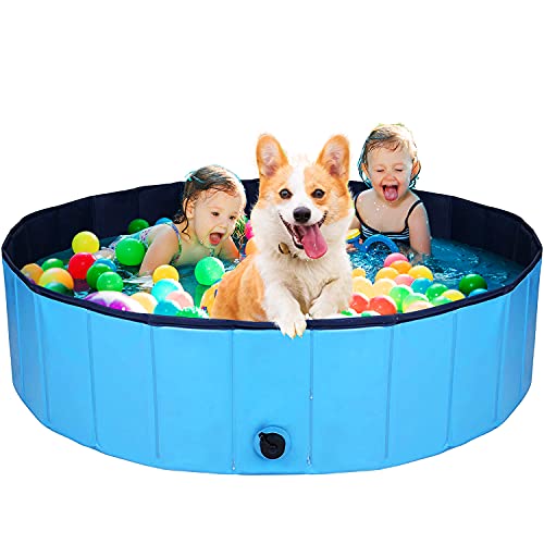 AJKMEI Piscina Perros Grande, Bañeras para Perros, PVC Antideslizante Bañera Plegable para Mascotas, Azul (M:80cmx20cm)