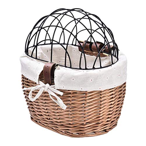 Akemaio Perro Cesta de Bicicleta Delantera de la Bicicleta Cesta de Mimbre Tejida Bicicletas Basket Pet Carrier Cesta para Perros Gatos Perrito