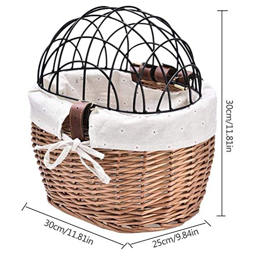 Akemaio Perro Cesta de Bicicleta Delantera de la Bicicleta Cesta de Mimbre Tejida Bicicletas Basket Pet Carrier Cesta para Perros Gatos Perrito