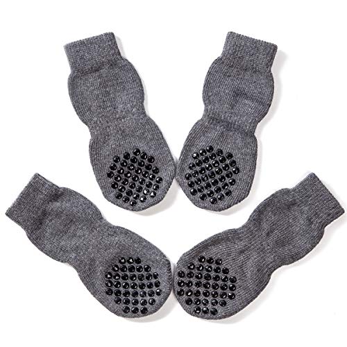 Akopawon - 4 Piezas Calcetines Antideslizantes para Perros y Gatos - Protectores para Patas para Uso en Interior y Control de Tracción con Refuerzo de Goma, Talla S a 4XL para Animales de 1 a 36.0 kg