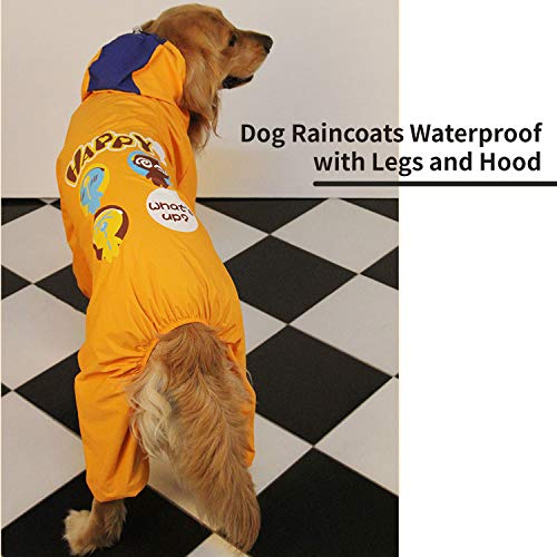 aleawol Chubasquero impermeable con patas y capucha para perros de cuerpo entero para perros con chaleco impermeable para perros grandes, chaqueta impermeable para perro, color naranja, XXL – 34