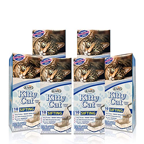 Alfapet Gato del Gatito Pan desechable, tamizar Liners- 10-Pack + 1 Transferencia Liner para Grandes, x-Large, Gigante, Gigante Extra-tamaño de la litera Cajas- Pack de 6, 40 en x 38 en