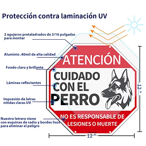 AlfaView Cartel de Metal Señal Atención de - ATENCIÓN - CUIDADO CON EL PERRO, 31,5*31,5cm , Perros de Guardia de Advertencia Señal de Seguridad (4)