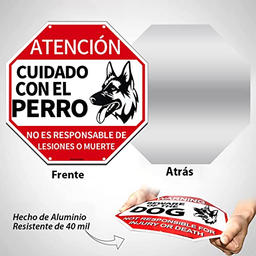 AlfaView Cartel de Metal Señal Atención de - ATENCIÓN - CUIDADO CON EL PERRO, 31,5*31,5cm , Perros de Guardia de Advertencia Señal de Seguridad (4)