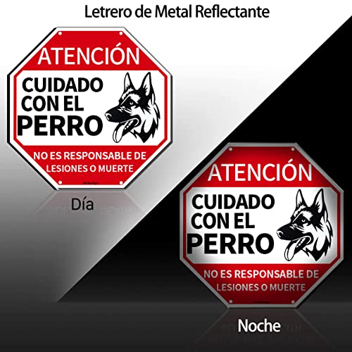 AlfaView Cartel de Metal Señal Atención de - ATENCIÓN - CUIDADO CON EL PERRO, 31,5*31,5cm , Perros de Guardia de Advertencia Señal de Seguridad (4)