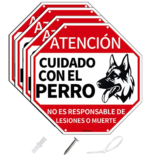 AlfaView Cartel de Metal Señal Atención de - ATENCIÓN - CUIDADO CON EL PERRO, 31,5*31,5cm , Perros de Guardia de Advertencia Señal de Seguridad (4)