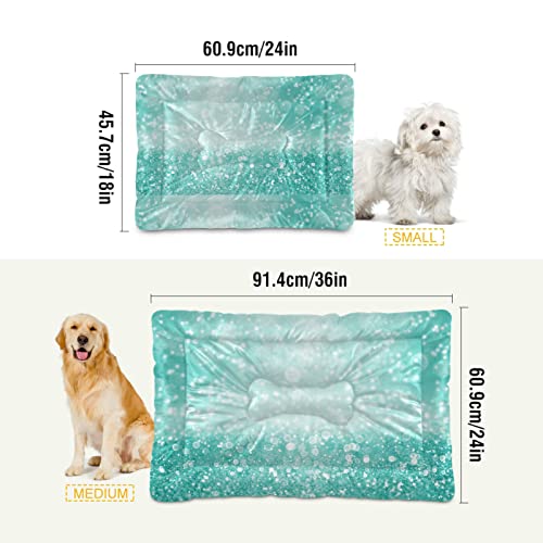 Alfombra de cama para perros y gatos, con purpurina verde azulado, color turquesa, con diamantes y menta, suave para mascotas pequeñas y medianas, antideslizante, lavable y seco, 36 x 24 pulgadas