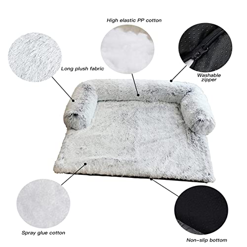 Alfombra suave para perro, sofá cama de perro, mullida y suave para aliviar la ansiedad del perro, colchón cálido y calmante, protector de muebles lavable para sofá (L, gris oscuro)