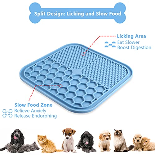 Alfombrilla para Lamer Perros, 3Pcs Dog Lick Pad (2 Cuadrado Lick Mat y 1 Redondo Lick Mat)con Espátula de Silicona, Lamer Estera para Perro Alimentador Lento de Succión Fuerte para Entrenar/Bañarse