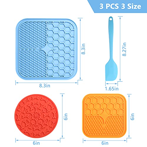 Alfombrilla para Lamer Perros, 3Pcs Dog Lick Pad (2 Cuadrado Lick Mat y 1 Redondo Lick Mat)con Espátula de Silicona, Lamer Estera para Perro Alimentador Lento de Succión Fuerte para Entrenar/Bañarse