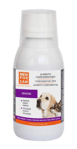 Alimento complementario líquido para perros y gatos senior |Con ingredientes naturales | Para perros de edad avanzada | Potencia la vitalidad de la mascota | Con Gingseng, Euinacea y Taurina 120ml