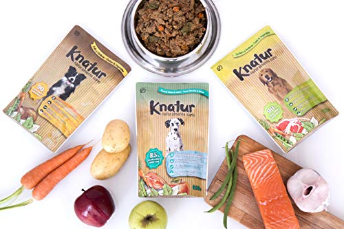 Alimento Natural casero para Perros, húmedo con Carne Fresca y Verduras Frescas - 90% Carne Knatur (6x600gr) (Pollo, Cordero y Pescado)