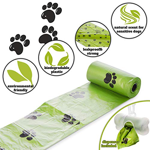 all Pets United BI0 Bolsa para excrementos de Perro con dispensador compostable 100% Biodegradable con Soporte para la Correa (300 Bolsas: 20 Rollos + 1 dispensador)