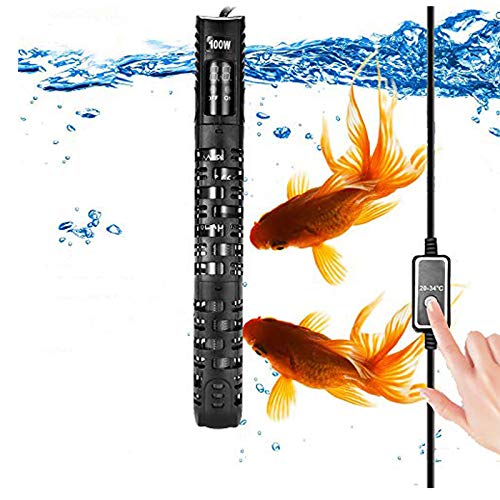 ALLOMN Calentador Acuario, Calentador Termostato para Acuarios Calentador Agua del Tanque de Peces, 20-34 °C Temperatura Ajustable con Ventosa Protectora para Acuario 50-350L (100W 50-90L)