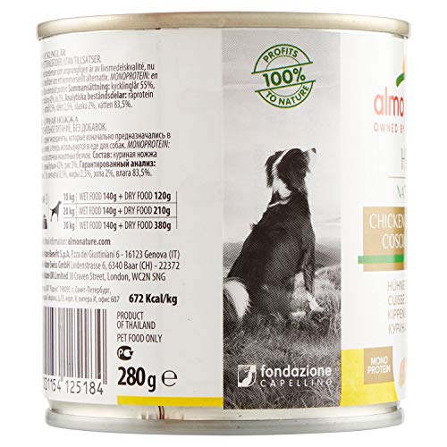 Almo Nature Comida Húmeda Natural Muslo de Pollo (12 latas x 280 g). Alimento para Perros Monoproteíco Enlatado HFC Cuisine. Snack Complementario sin Gluten, 3360