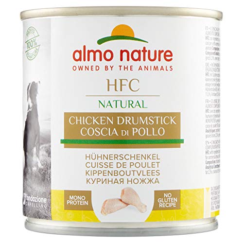 Almo Nature Comida Húmeda Natural Muslo de Pollo (12 latas x 280 g). Alimento para Perros Monoproteíco Enlatado HFC Cuisine. Snack Complementario sin Gluten, 3360