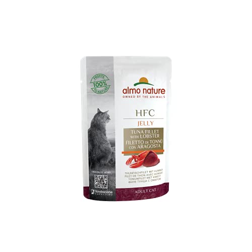 almo nature Comida Húmeda para Gatos Natural de Atún y Langosta (24 sobres x 55g). Alimento para Gatitos Gourmet Monoproteíco HFC Cuisine. Snack Complementario sin Gluten.